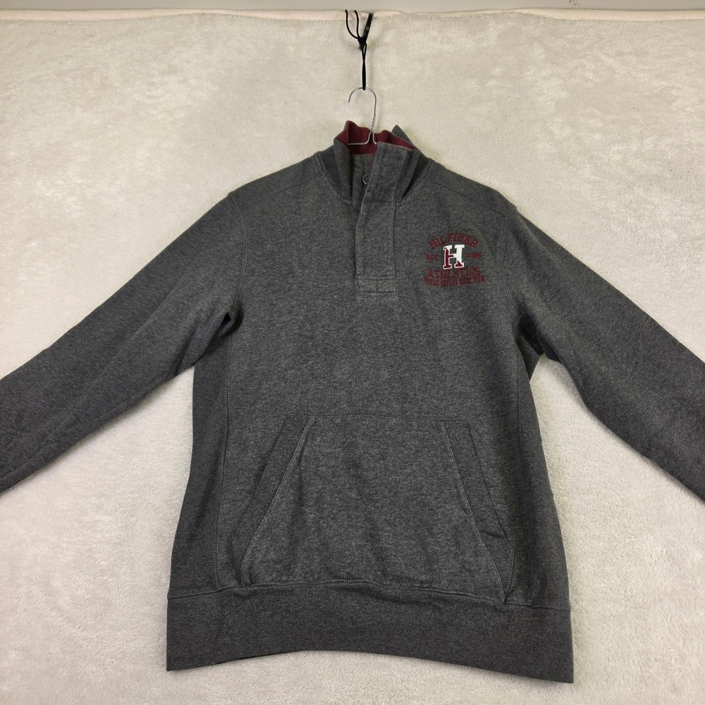 Tommy Hilfiger Athletics Mens Small Grey Quarter Snap Pullover Sweatshirt H Logo